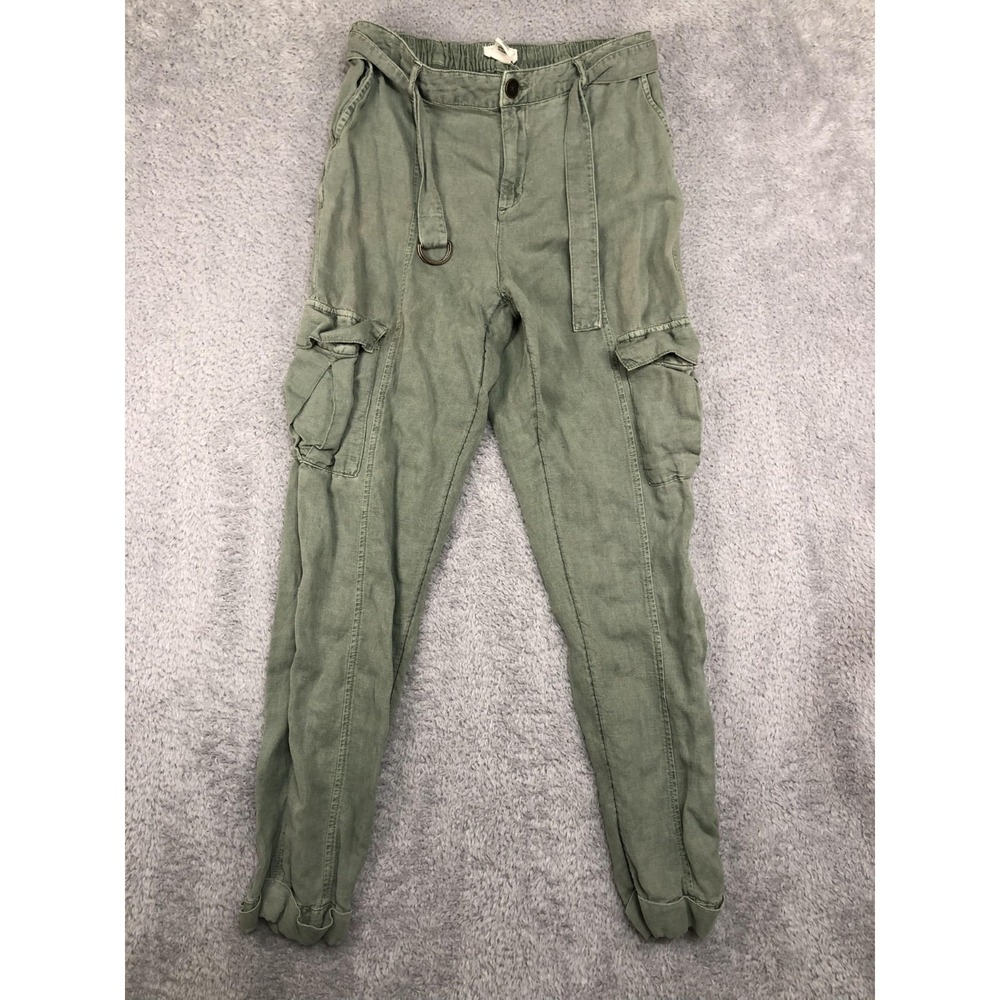 Nicole Miller Cargo Pants Womens Size M (29x29) Linen Blend High Rise Cuffed